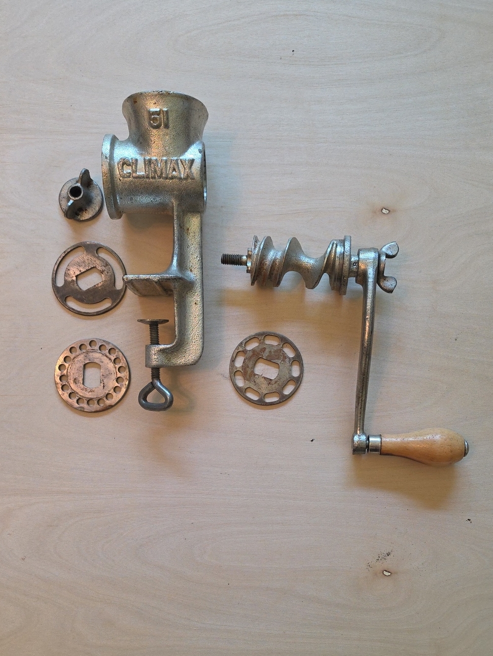 CLIMAX 51 Vintage Metal Meat Grinder Attachment With 3 Grinding Discs